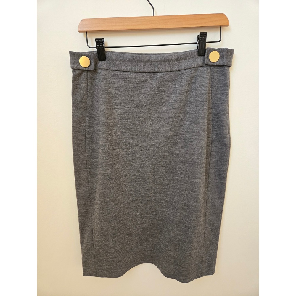 Diane von Furstenberg Grey Wool Blend Pencil Skirt Gold Button Detail 10